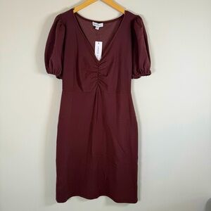 Amour Vert Tinsley Fleece Lined Short Sleeve Sweater Mini Dress Large Purple NWT